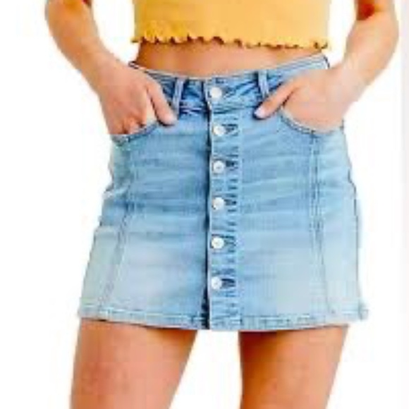American Eagle | Size 00 | Light Wash Button-Front Denim Skirt - Picture 1 of 10